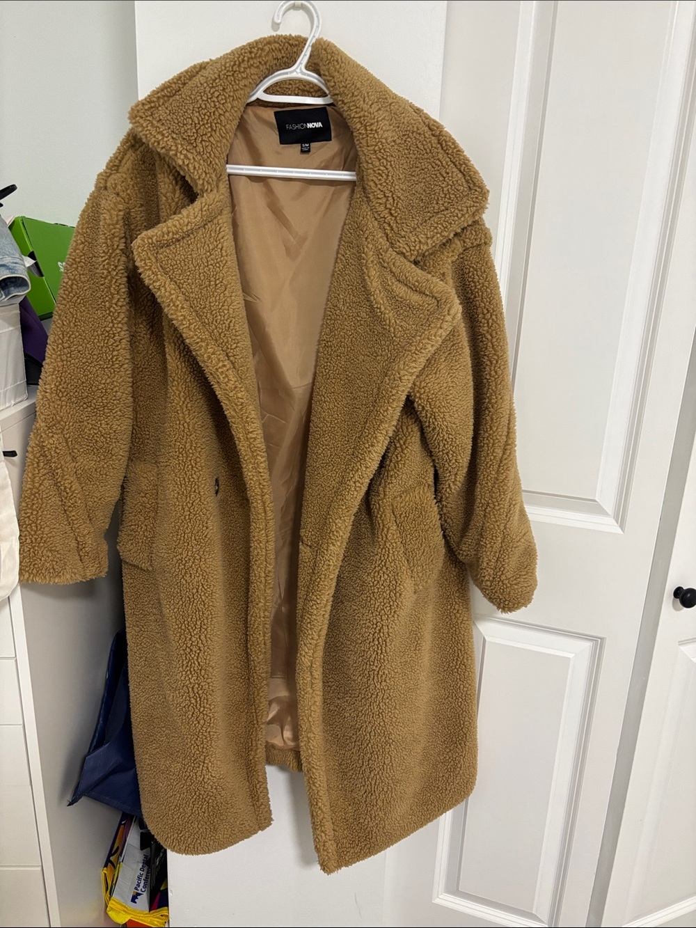 Fashion Nova Camel Teddy Faux Shearling Coat